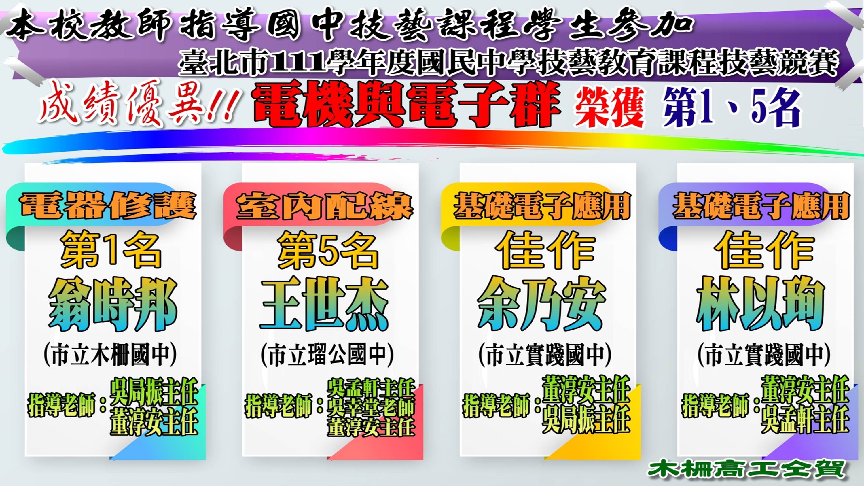 111學年度國中技藝競賽機械群成績海報-電機與電子群海報